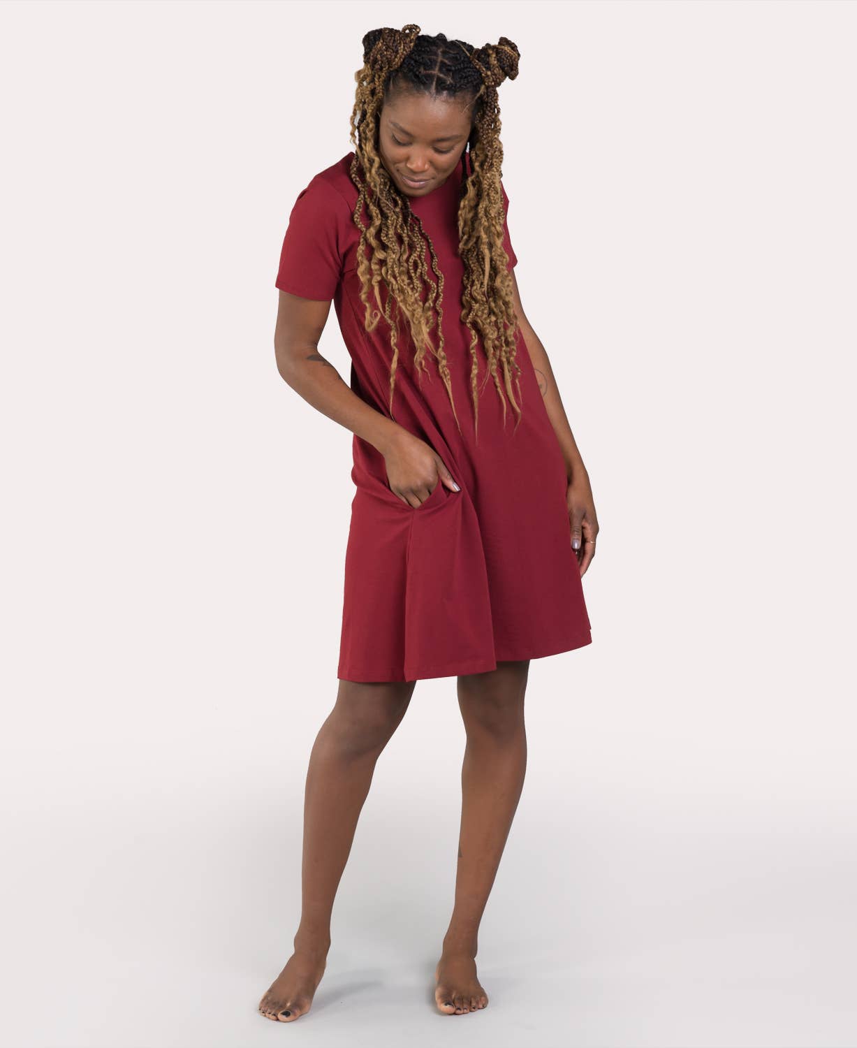 Soul Flower - Organic T-Shirt Dress with Pockets - Cabernet