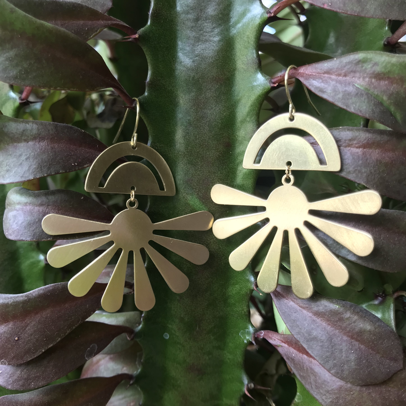 Terrapin Moon Apparel - Ladies Clothing Shop - Brass Daisy Moon Statement Earrings