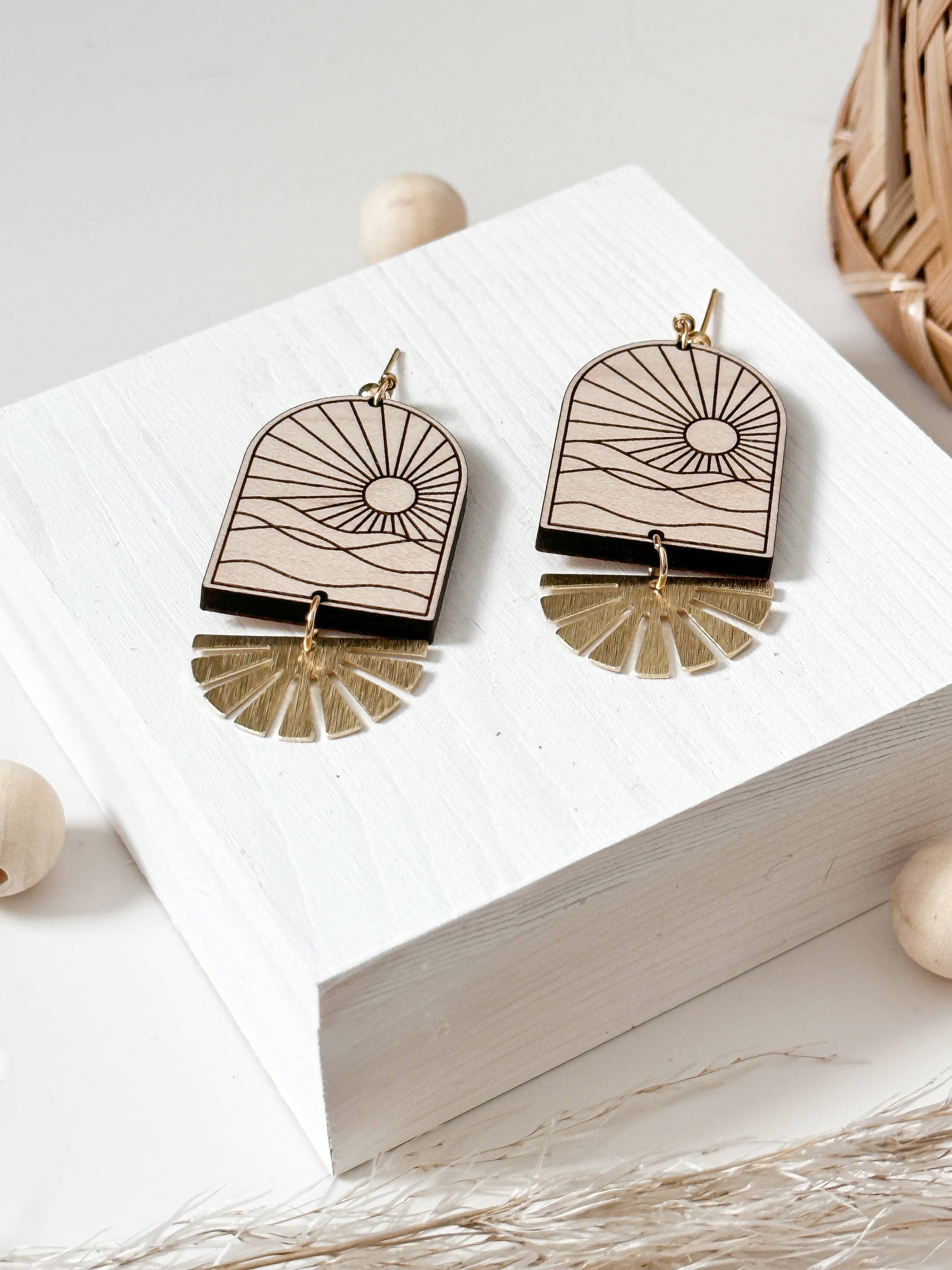 Terrapin Moon Apparel - Ladies Clothing Shop - Boho Landscape Wooden Earrings