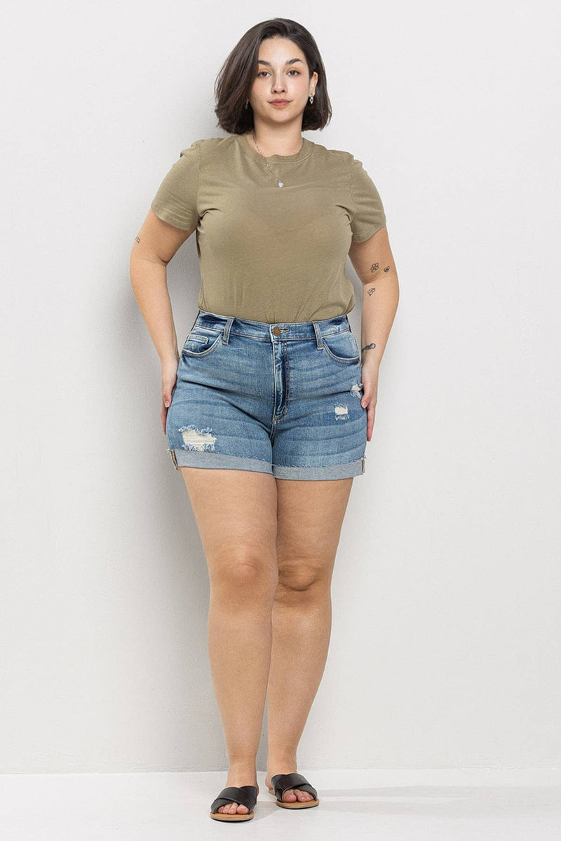 SneakPeek - High Rise Plus Denim Shorts